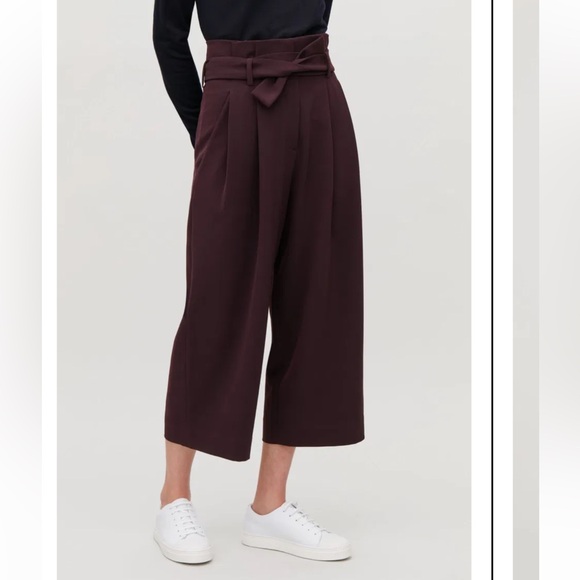 COS SZ 36 / Sm COS Merlot Belted High-Waist Trousers - Picture 3 of 9